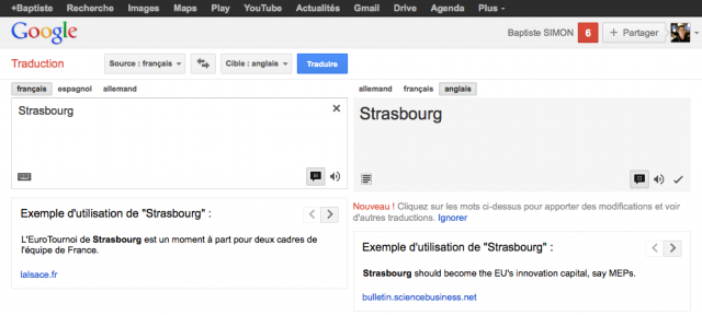 Google Traduction : Exemple d'utilisation de mots