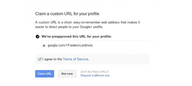 Google+ : Vanity URL