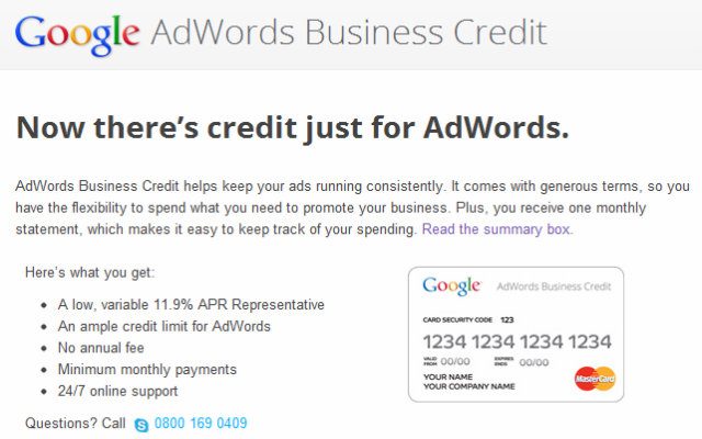 Google Adwords : Cartes de crédit