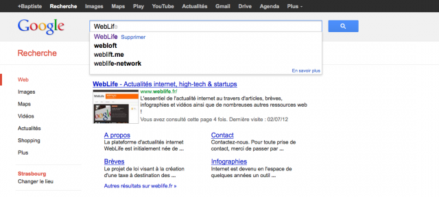 Google Instant : Suggestions de recherche