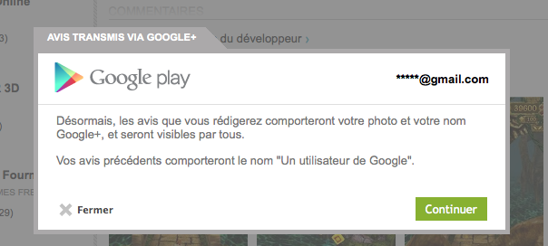 Google Play : Commenter avec son profil Google+