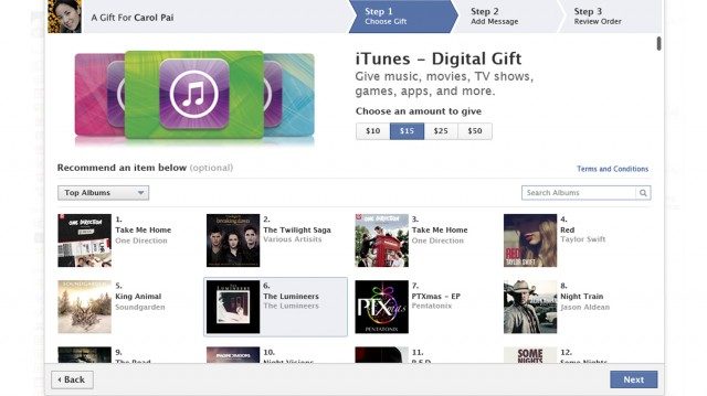 Facebook : Envoi de crédits iTunes