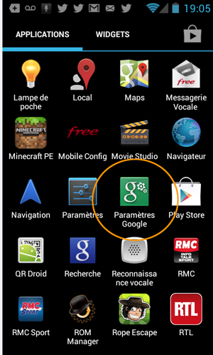 Application Paramètres Google