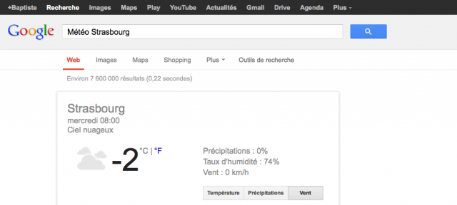 Google : OneBox météo dans les SERPS