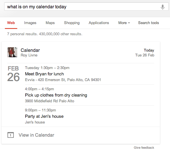 Google Search Trial : Recherche calendrier
