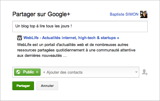 Google : Partage Google+ depuis les SERPS