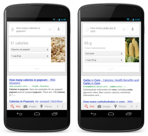 Google : Information nutritionnelle du popcorn et du maïs