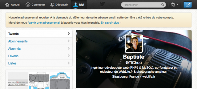 Twitter : Message d'avertissement - Nouvelle adresse email requise