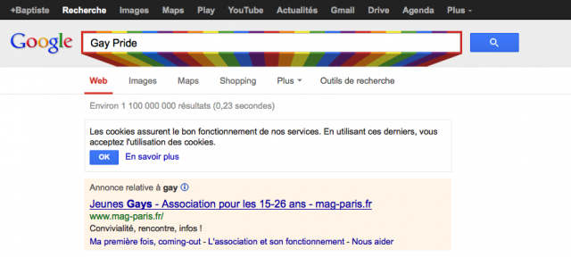 Google : Gay Pride - Couleurs de l'arc-en-ciel