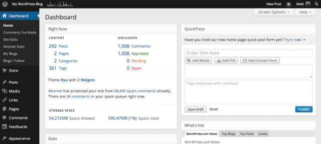 WordPress : Nouvelle interface de la console d'administration