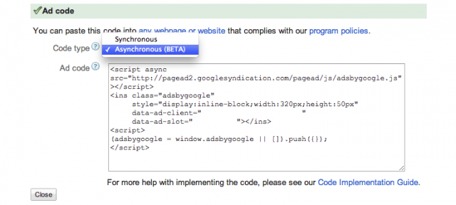 Google AdSense : Code d'annonce asynchrone