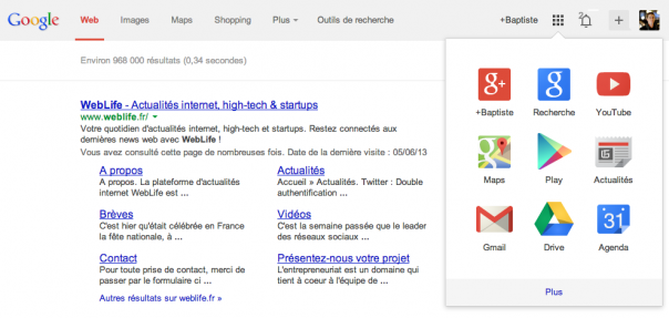 Google : Menu de navigation de la nouvelle interface utilisateur