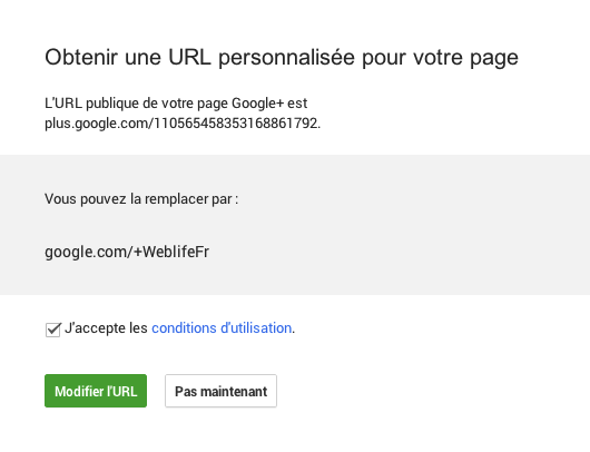 Google+ : URL personnalisée - Choix