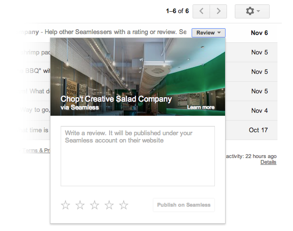 Gmail : Actions rapides - Notation de restaurants