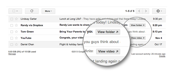 Gmail : Actions rapides - YouTube & Dropbox