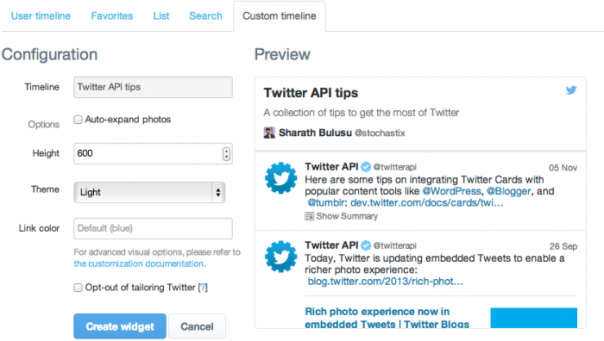 Twitter : Timeline personnalisée - Création de widget