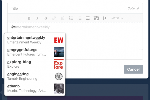 Tumblr : Support des Mention 