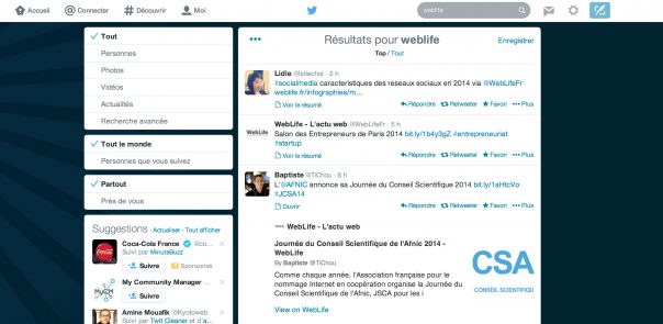 Twitter : Filtres de recherche