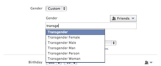 Facebook : Choix du genre
