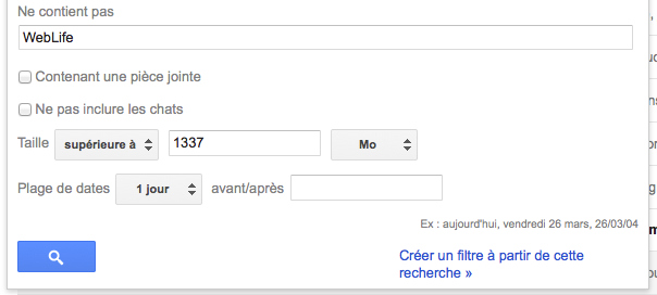 Gmail : Filtre de taille des emails