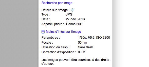 Google : Métadonnées EXIF de photos