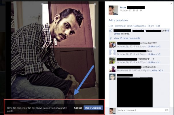 Facebook : Bouton Faire une photo de profil crop