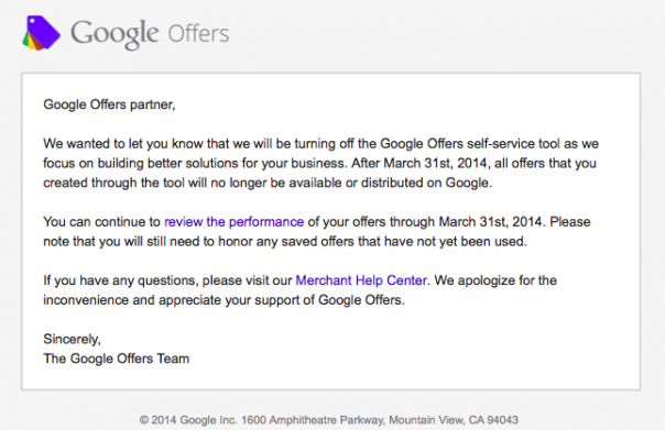 Google Offers : Fermeture