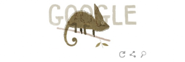 Google : Doodle Jour de la Terre 2014 - Caméléon casqué