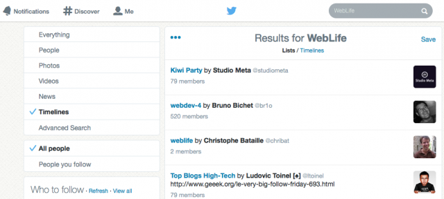 Twitter : Recherche dans les timelines & listes