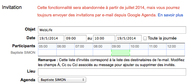 Gmail : Invitation Google Agenda