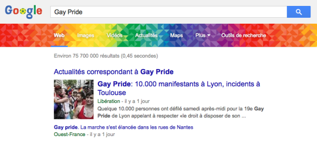 Google : Gay Pride dans les SERPS