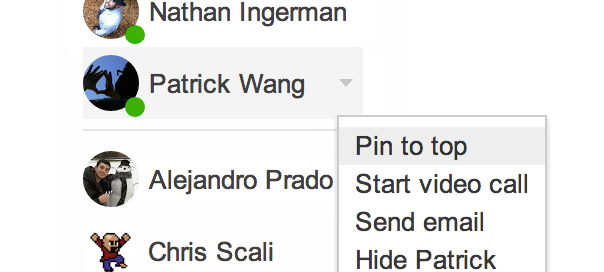 Google Hangouts : Contacts connectés & épinglés