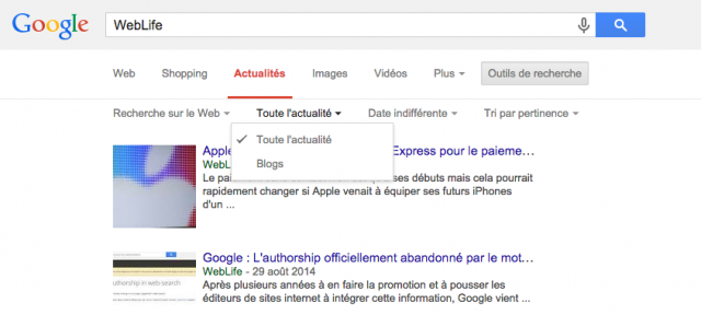 Google : Recherche de blogs