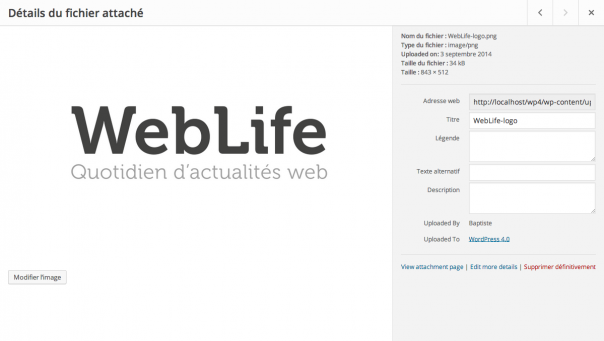 WordPress 4 : Détails de médias