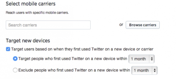 Twitter : Publicité mobile - Options de ciblage