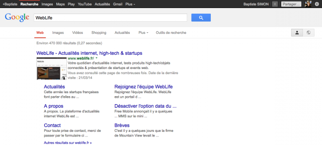 Google : Barre de navigation noire