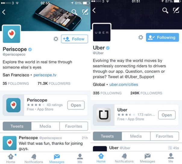 Twitter : Application mobile sur le profil utilisateur