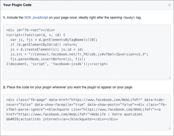 Facebook : Page Plugin - Code