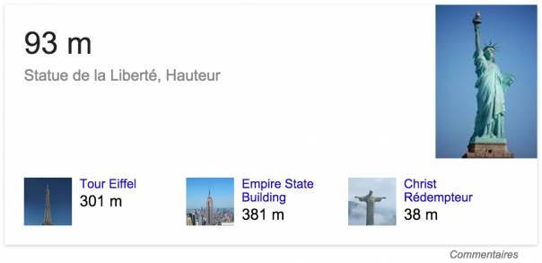 Google : Hauteur de la Statue de la Liberté