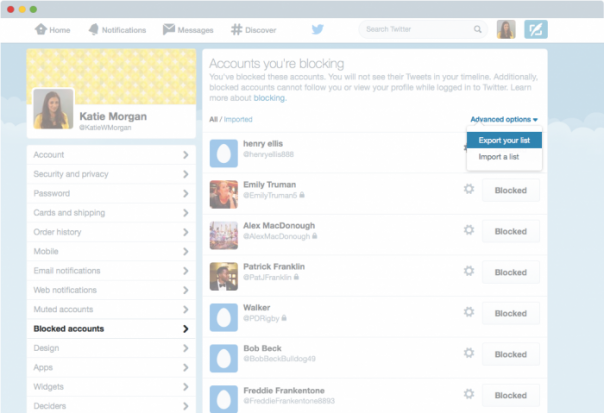 Twitter : Export de la liste des comptes bloqués