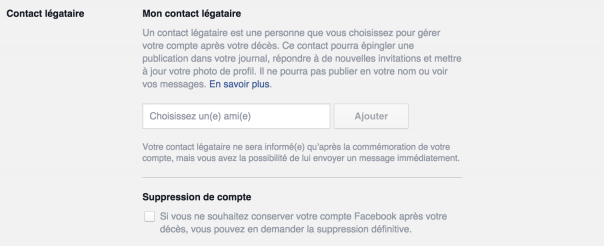 Contact légataire Facebook