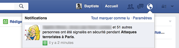 Facebook : Attaques terroristes à Paris - Notifications