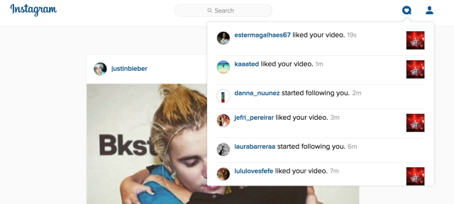 Instagram : Notifications sur le site web