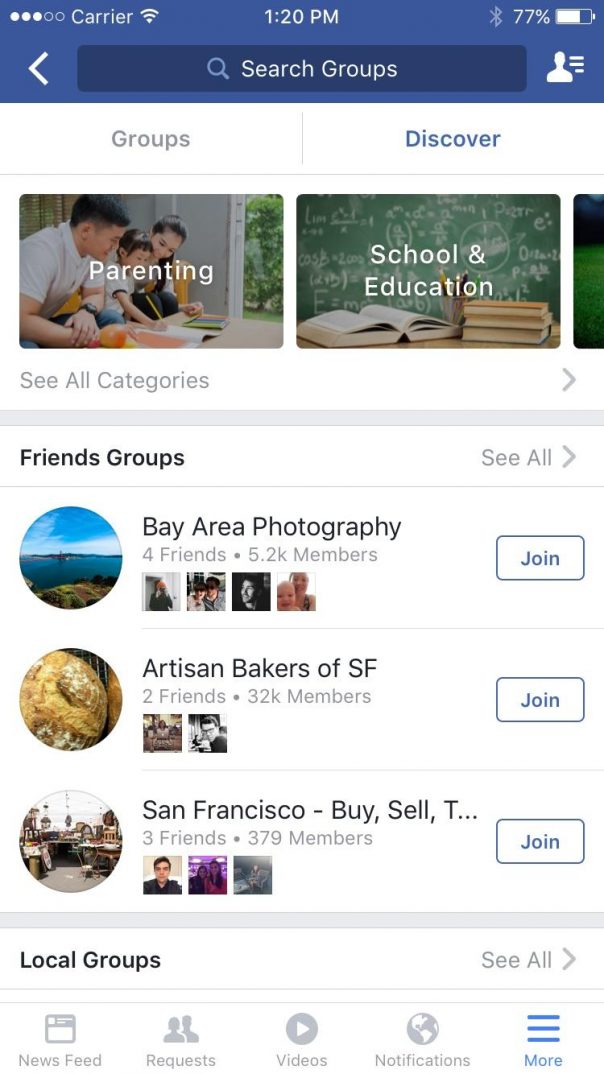 Facebook groupes discover