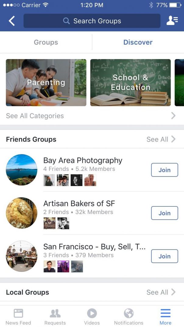 Facebook groupes discover