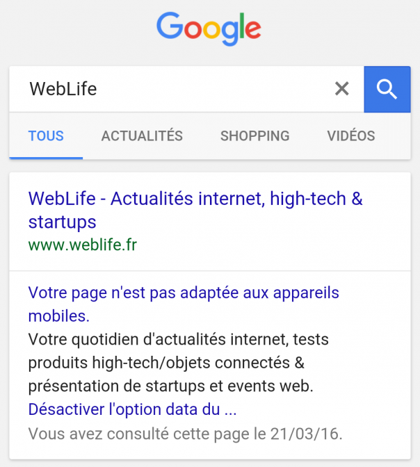 Google : Liens bleus dans les pages de résultats