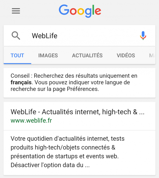 Google : Liens noirs dans les pages de résultats