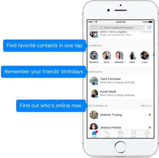 Facebook Messenger : Accueil de la messagerie - Détails