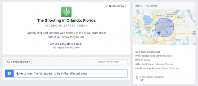 Facebook : Safety Check - Shooting Orlando