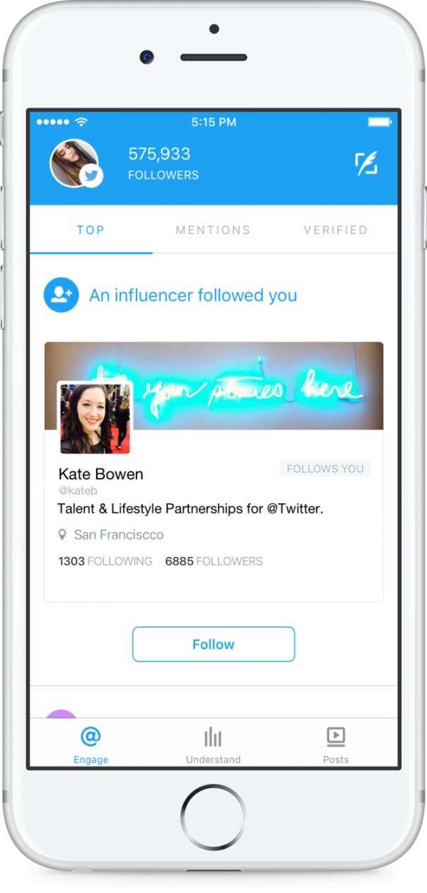 Twitter Engage : Notification d'influenceur